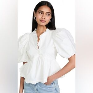 Endless rose white puff sleeve peplum top Sz M